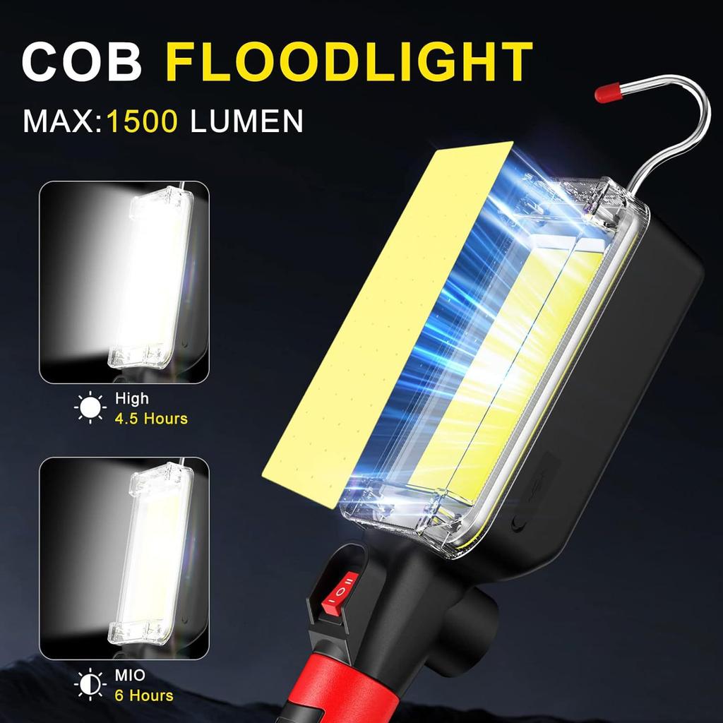 Led Work Light COB Floodlight 8000LM Rotatable Lights Rechargeable Magnetic Torch with Hook Clip Waterproof Camping Light