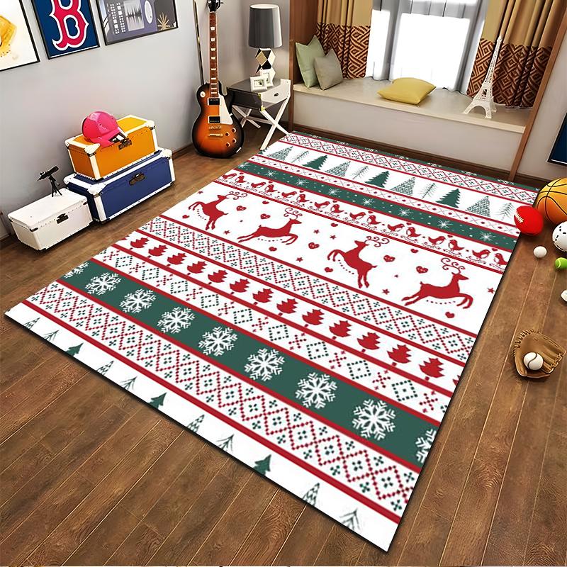 Christmas-Inspired Carpet with Reindeer, Snowflakes, and Trees Pattern Suitable for Use As an Anti-slip for Living Room Bedroom Sofas