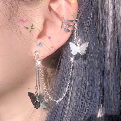 Butterfly Chain Ear Bone Clip Without Ear Piercings, New Ear Hanging Punk Style Stud Earrings, Hip-hop Earrings.