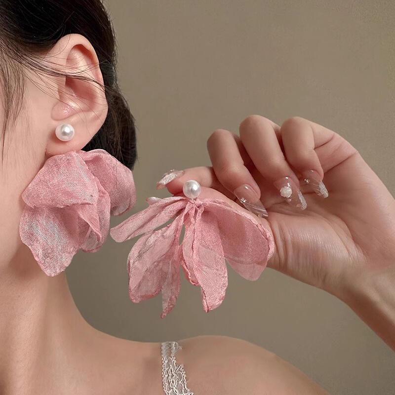 

Винтажные серьги с длинной кисточкой в виде цветка для женщин, милые шифоновые серьги-подвески с темпераментом, для вечеринки, свадьбы, пляжа амарант розовый