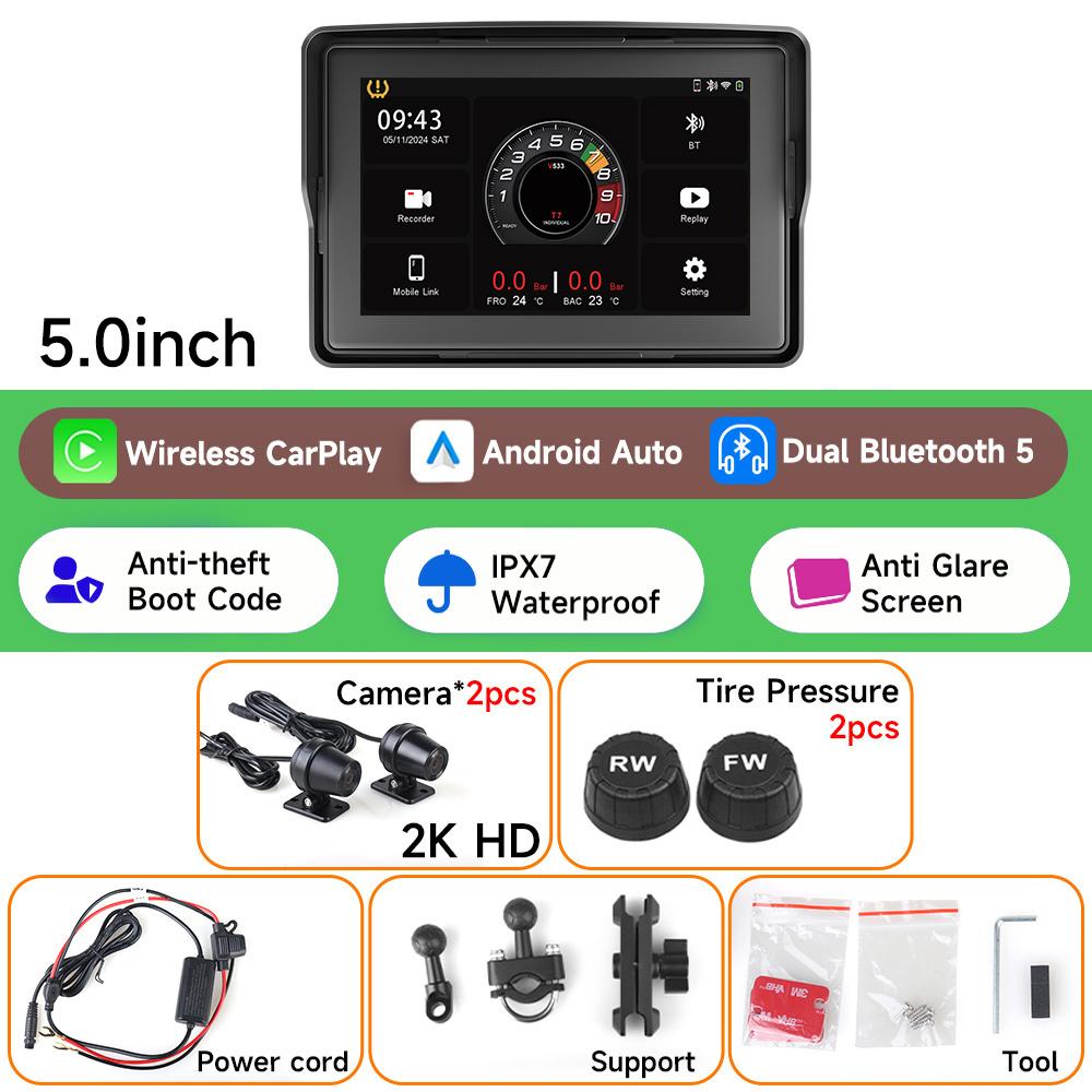 JIUYIN 7inch Motorcycle CarPlay Navigation Wireless CarPlay Android Auto Airplay Display Screen Portable Motorcycle Monitor