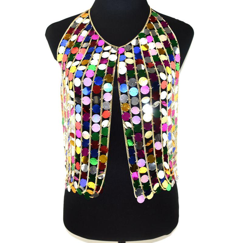 Chaîne de Soutien-gorge Mode Débardeur Chaîne à Sequins Couleur Soutien-gorge Fille Sexy Dos Nu Cardigan Haut Creux Érotique Chaîne de Corps Bijoux