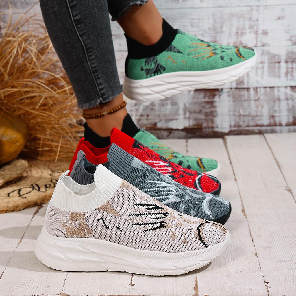 Women Sneakers 2025 New Sporty Casual Knitted Mesh Shoes for Women Breathable Shoes Fashion Comfortable Slip-On Sneakers Women