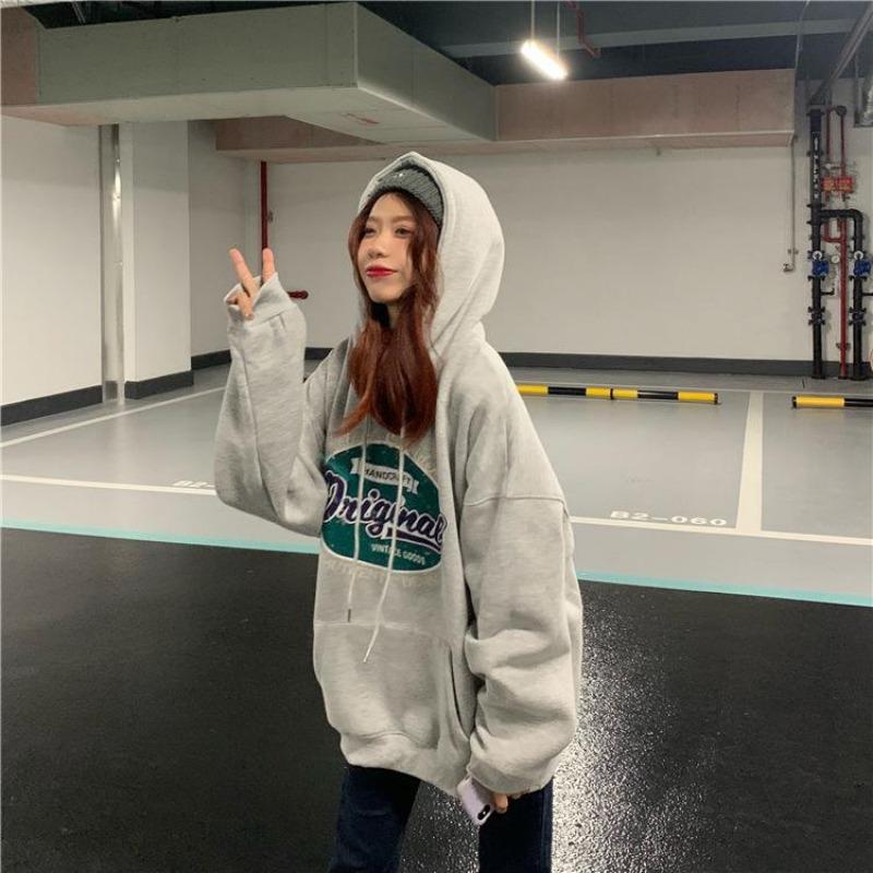 Women Long Sleeve Hooded V Neck Loose Pullovers Female Tops Solid Color Sweatshirts