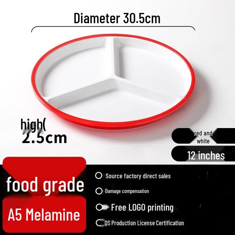 White 3-Compartment Melamine Rectangular Serving Tray, Large (10-Pack)