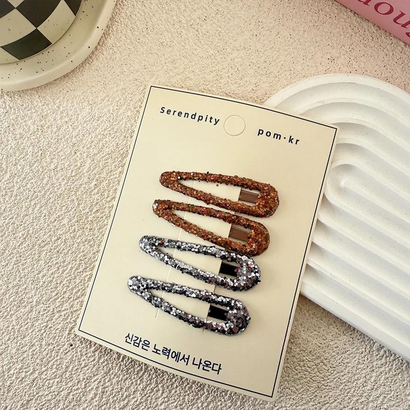 4pcs Fashion Simplicity Kids Barrettes for Girl Glitter Sequin Solid Color Hair Clip Children Hair Accessories Headwear