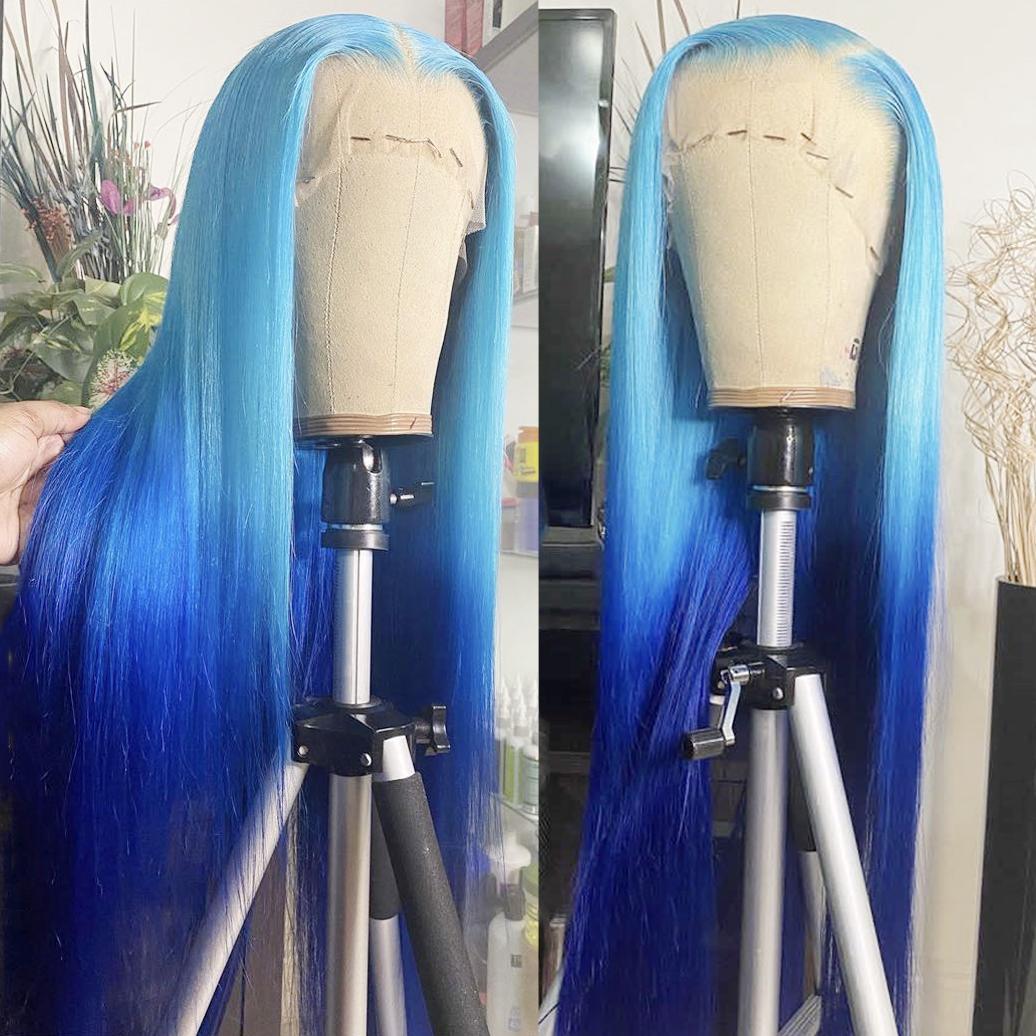 AIMEYA Ombre Blonde Long Straight Wig Mix Color Lace Front Wig Synthetic Hair Brown Blonde Highlighted Lace Wig Daily Use (as the picture,Lace Front)