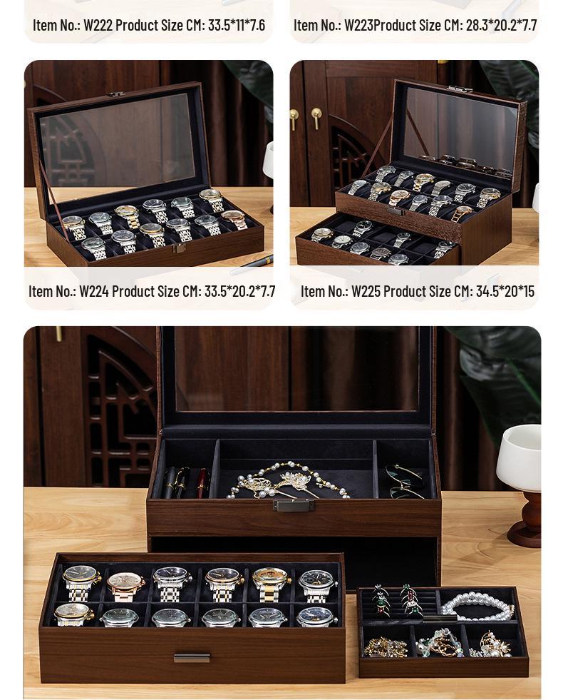 2025 Walnut Wood Grain Watch & Sunglasses Storage Box