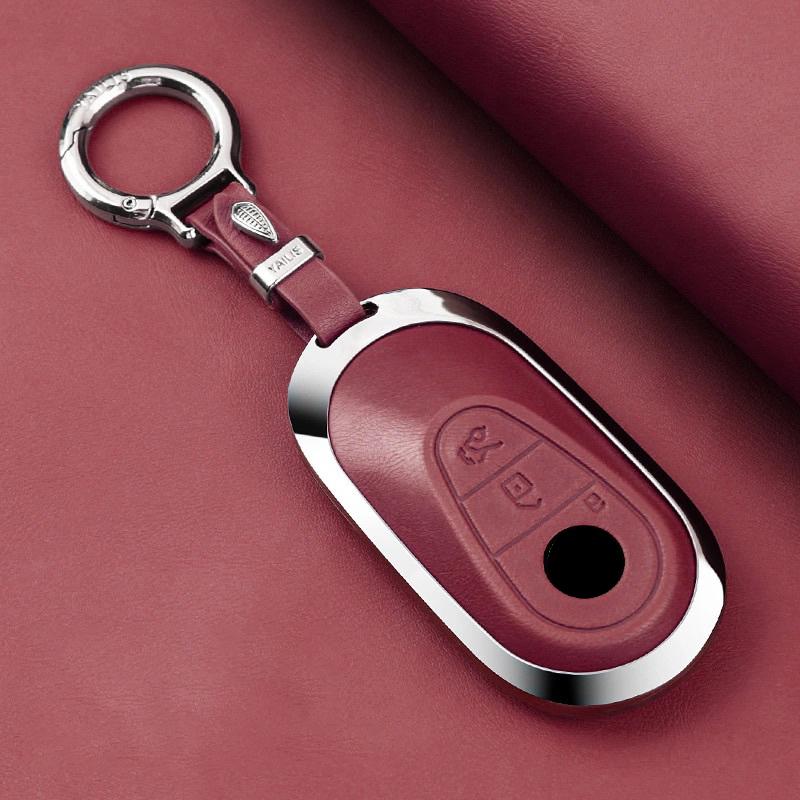 Metal Leather Car Remote Key Cover Case Holder shell Chain Fob For New C260L E300L S400L EQE GLC CLE C E S Class