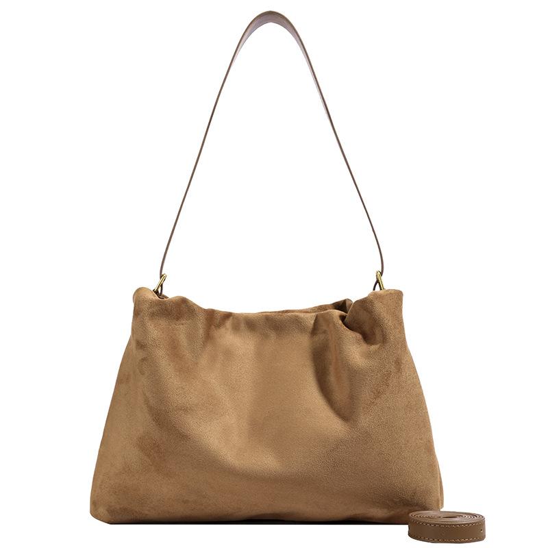 Suede cloud bag women's new autumn and winter high-end texture niche retro pleated shoulder messenger bag