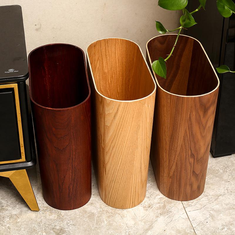 Narrow Wooden Trash Bin Simple Home Wastebasket Small Space Paper Holder Modern Bedroom Storage Dustbin for Bathroom