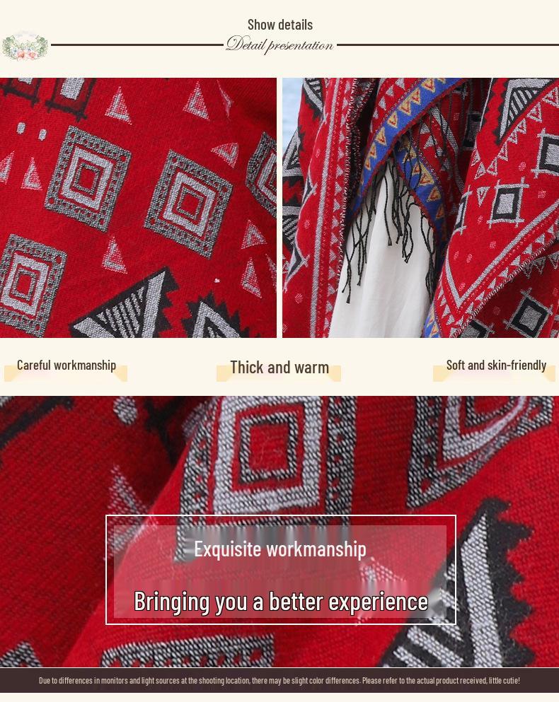 Yunnan Dali Ethnic Style Women's Warm Hooded Scarf Cloak