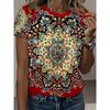 Moda Donna Girocollo Manica Corta Stampa Floreale 3D T-shirt a Manica Corta Girocollo con Fiori Colorati