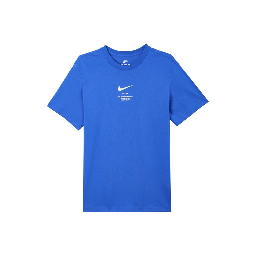 Nike Big Swoosh Logo Print Sport Casual Crew Neck Short Sleeve T-Shirt American Retro Dopamine Men Tops Blue DZ2882-405