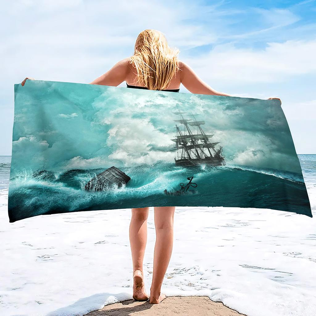 Pirate Ship Sand Free Beach Towel Swimming Pool Ultra Light Towel Sand Free Beach Towel Ultra-Fine Fiber