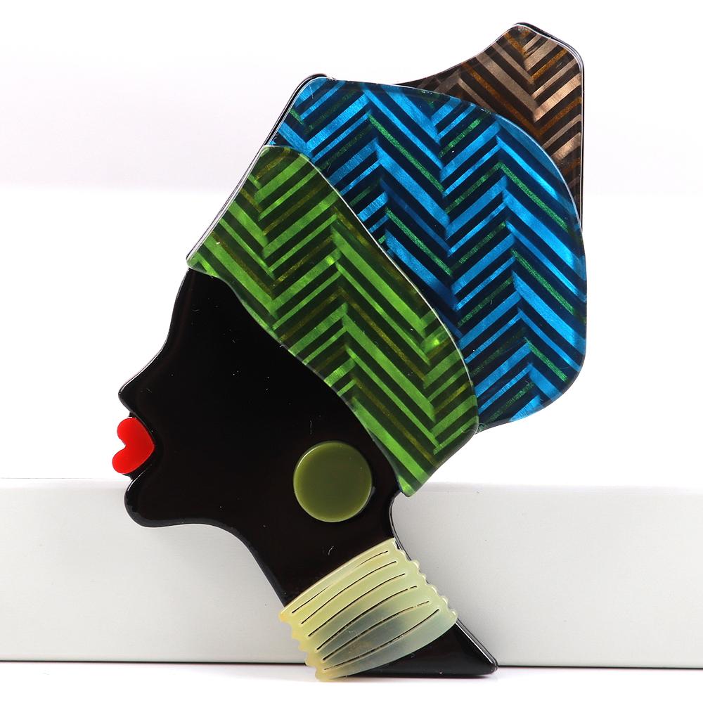 Vintage Acrylic Black Lady Women's Brooch Badges Cartoon African Girl Figure Brooches Lapel Pins Clothing Jewelry Accessories