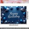 2D Navy Blue Happy Birthday Backdrop for Men Boys Party Photo Booth