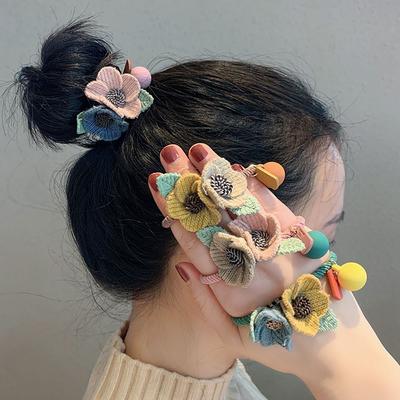 Nieuwe Schattige Meisjes Breien Bloemen Wol Hoofdband Scrunchie Haarbanden Elastiek