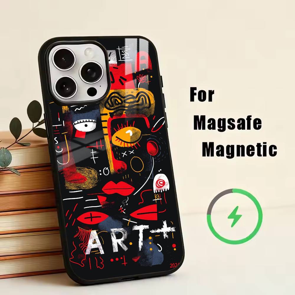 

D-Graffiti Characters Phone Case For iPhone17,16,15,14,13,12,11 Plus,Pro Magnetic For Magsafe Wireless Charging iPhone16