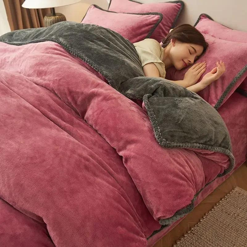 Winter Milk Velvet Bedding Set Warm Thicken Plush Quilt Cover Bed Sheet Pillowcase Double Bed Twin Queen King Duvet Cover Set