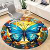 1pc Butterfly StainedGlass Office Round Area Rug, Under Office Chairs Bedroom Living Room Home Decor, Room Deco