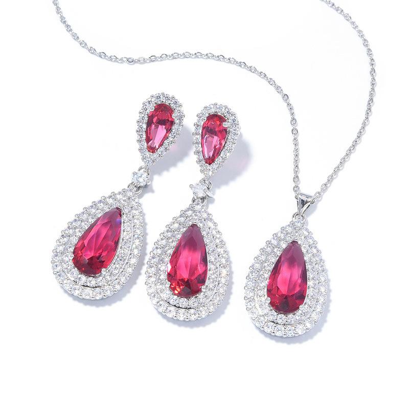 Fashion Exaggerated Diamond-Set Large Water Drop Earrings Necklace Women'S Luxury Dinner Zircon Jewelry Atmospheric Jewelry Two-Piece Set