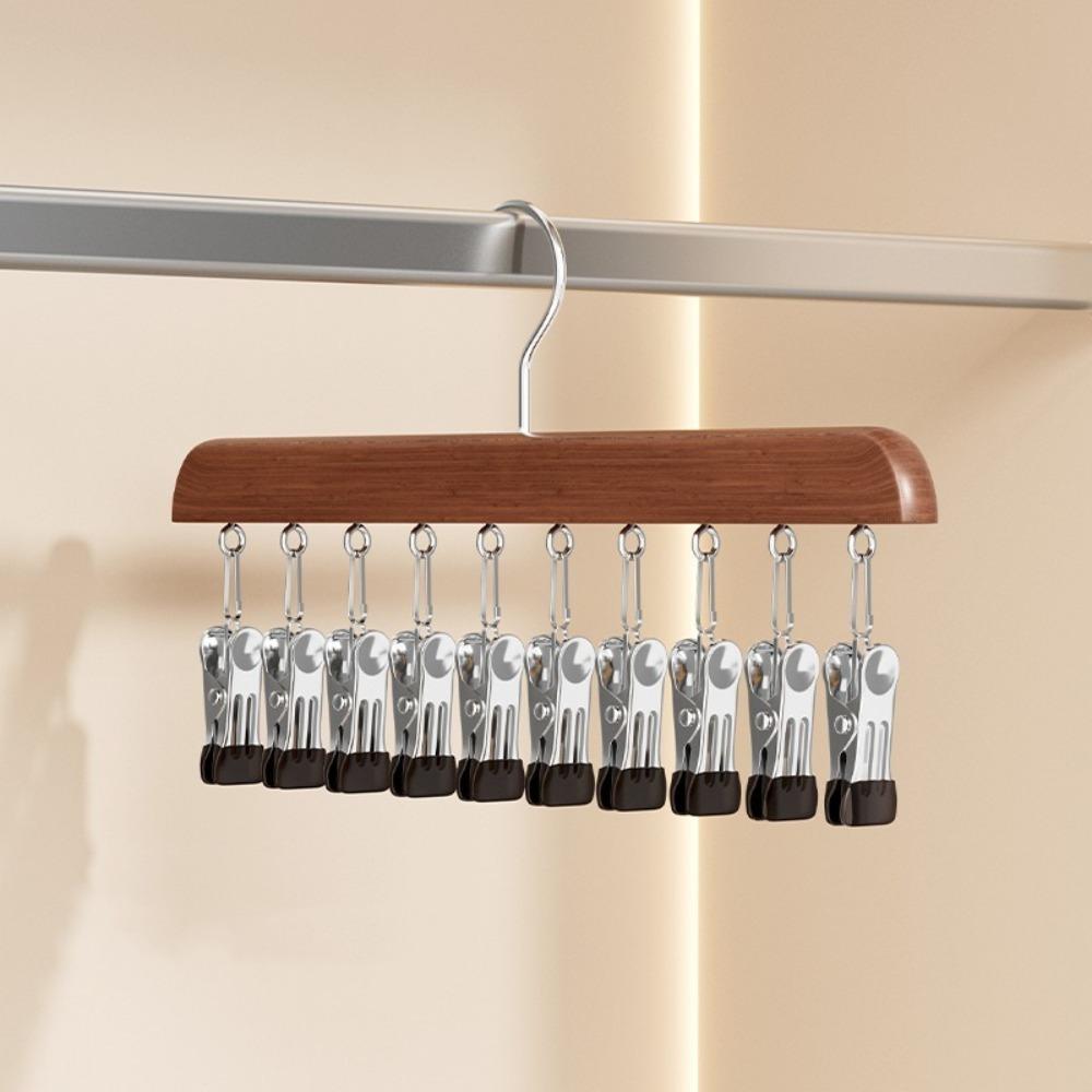 New Solid Wooden Trouser Clip Hat Skirt Storage Multi-Clip Hanging Rack Space-Saving Rotatable Underwear Sock Clip Closet