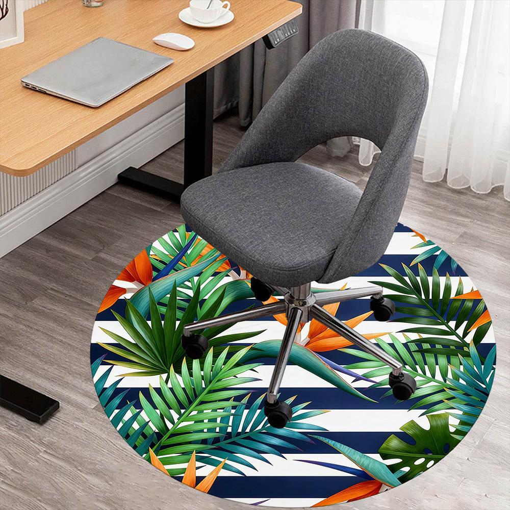 1pc Tropical Leaves Stripes Round Chair mat office Area Rug - Non-Slip, Floor Mat for Office, Bedroom, and Indoor Decor p127183