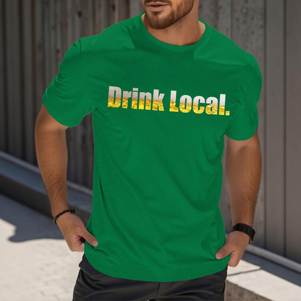 Camiseta Masculina Casual de Manga Curta com Estampa e Gola Careca