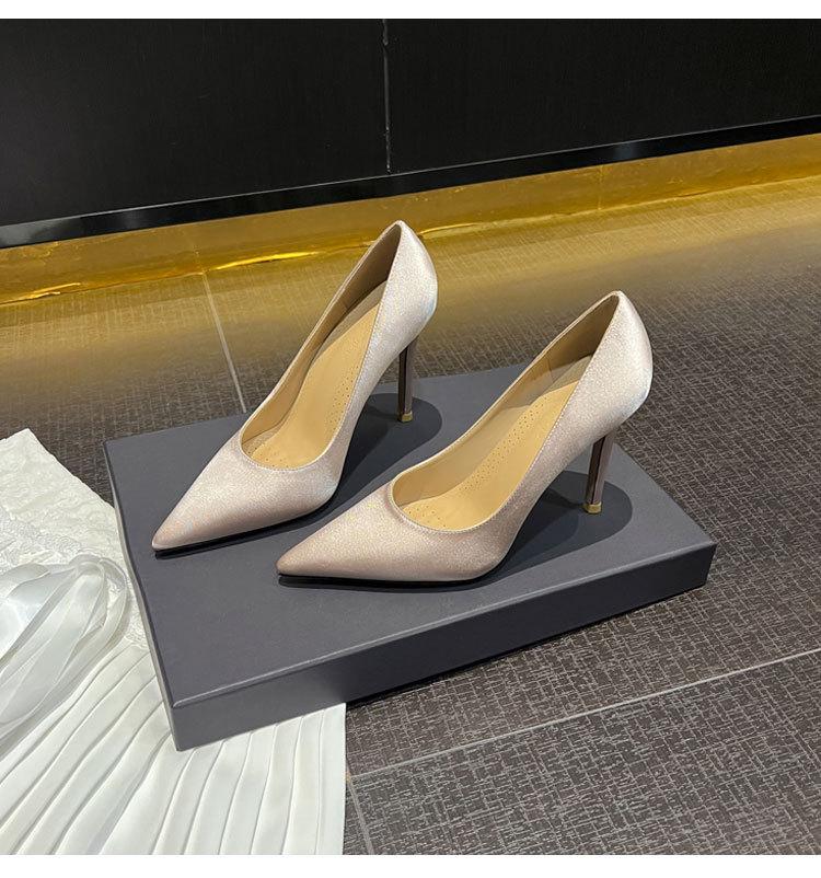 Women's Satin High Heels: Comfortable, Thin Heel, Pointed Toe, Blue, Spring-Autumn Style, Classy Work Shoes.