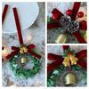 Yousheng Christmas Bell Wreath Hanging Ornament Mini PVC Garland with Red Bow Xmas Tree Decor Window Display Festive Decor