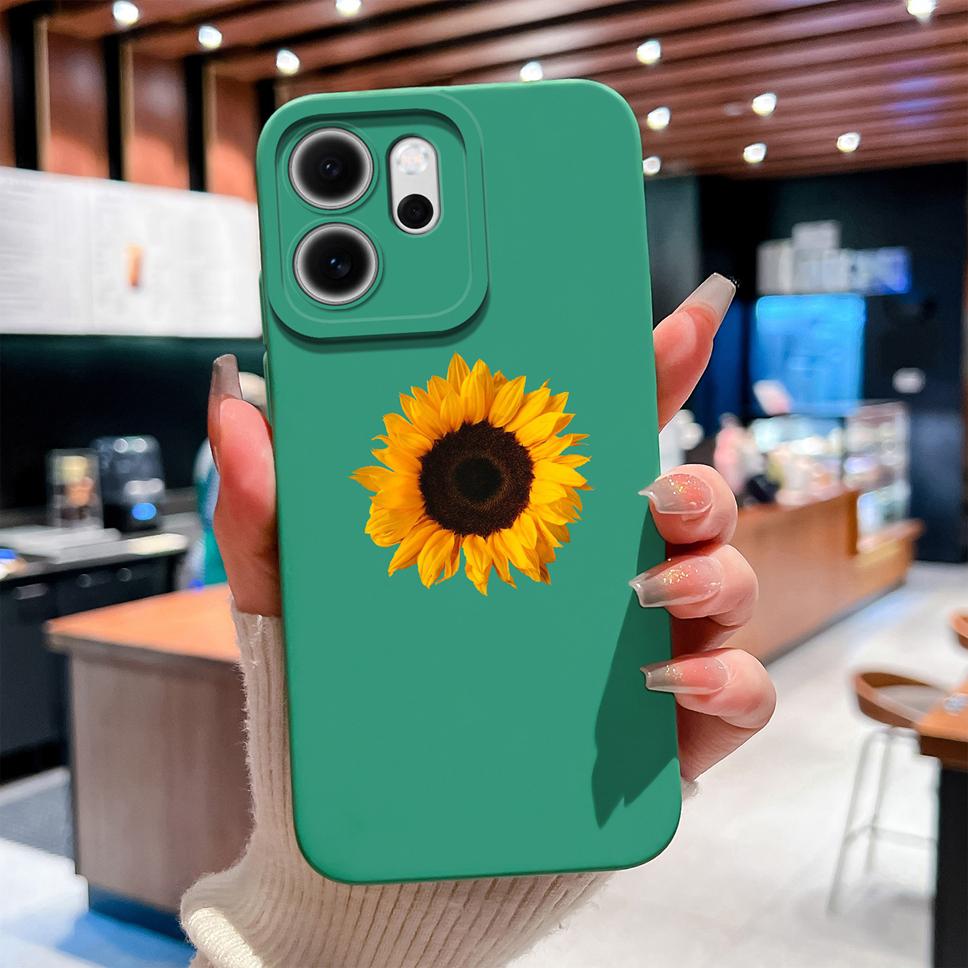 For Oppo Reno 14F 5G Phone Case Sunflower Patterns Soft Liquid Silicone Shell For OppoReno14F 14 F Camera Coverage Durable Capa