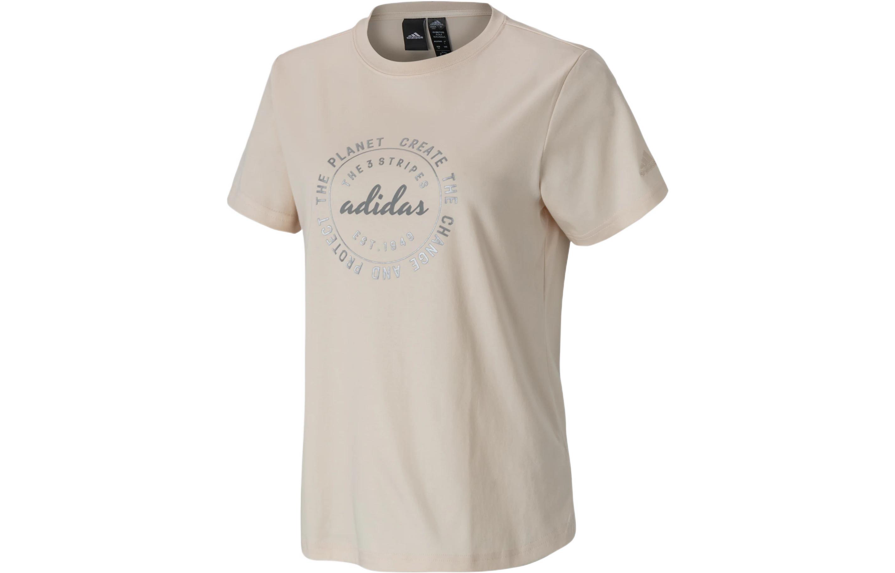 

Adidas T Shirts Women s Light Beige Crew Neck Moderate Straight Fit HZ8999 L