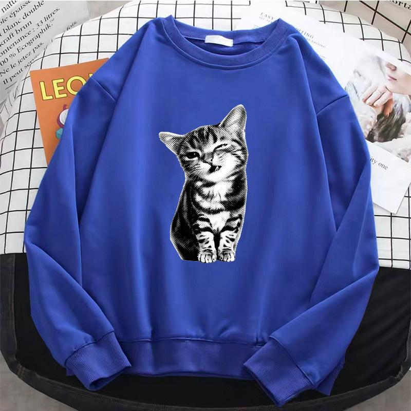 Fun Cat Diagram Print Pullovers Autumn Basics Sweatshirt Loose Street Women Clothing Fashion Oversize Long Sleeved Crew Neck Pullover