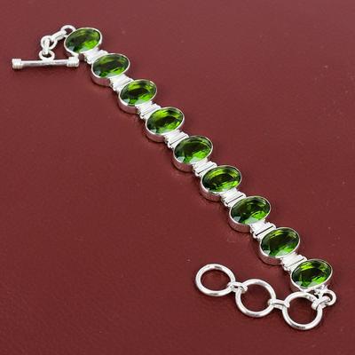 Faceted Peridot Bracelet Handmade Jewelry Genuine Gemstone Bracelet 925 Sterling Silver Bracelet Adjustable Chain Bracelet Anniversary Gifts