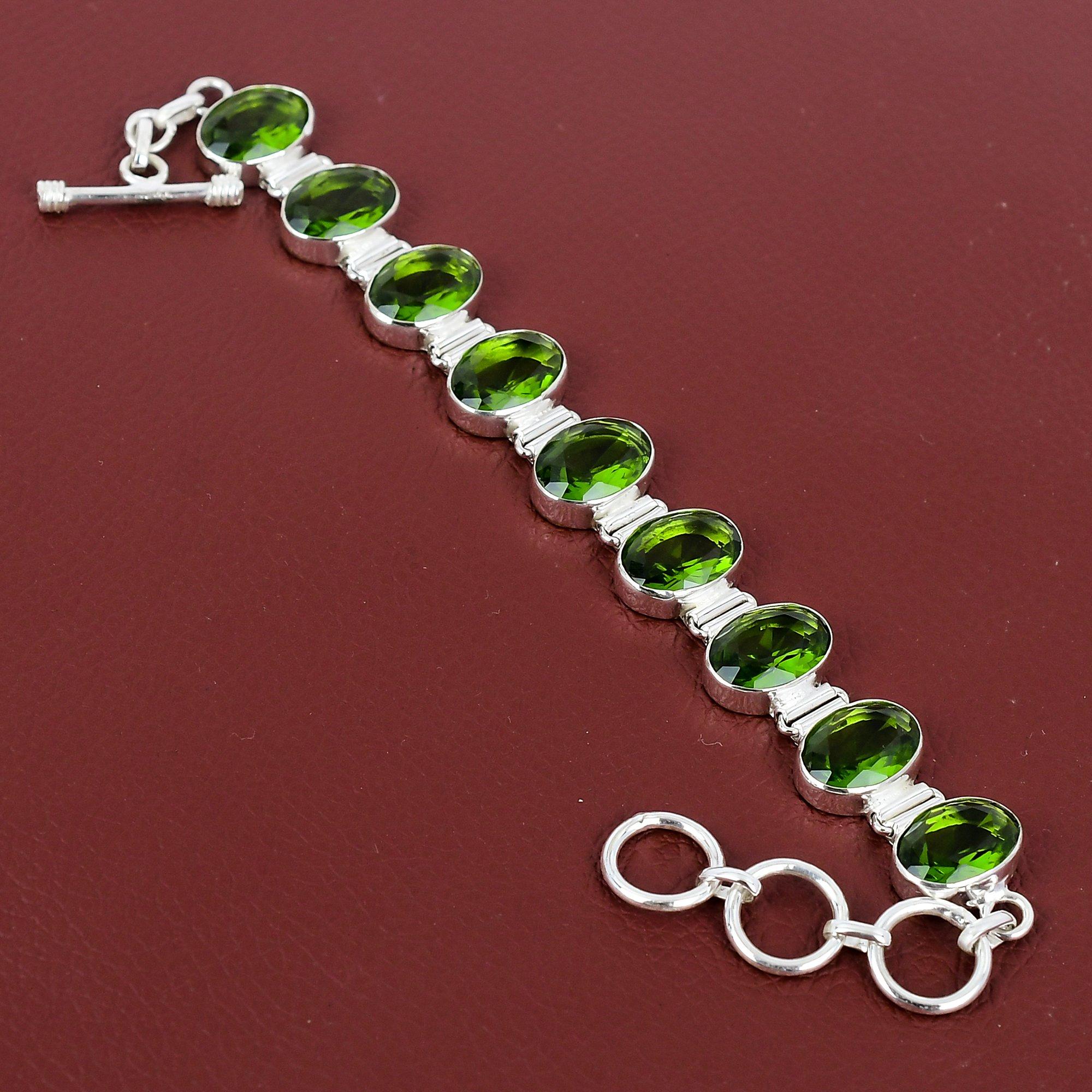 Faceted Peridot Bracelet Handmade Jewelry Genuine Gemstone Bracelet 925 Sterling Silver Bracelet Adjustable Chain Bracelet Anniversary Gifts Adjustable