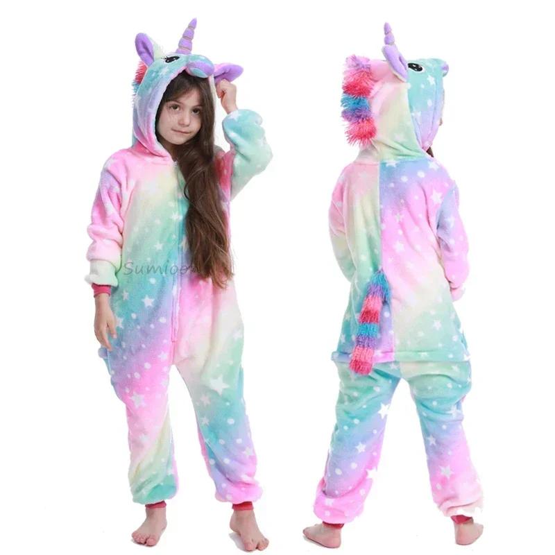 New Winter Unicorn Pajamas for Children Kigurumi Animal Pyjamas Kids Panda Onesie Boys Girls Sleepwear Dinosaur Jumpsuit