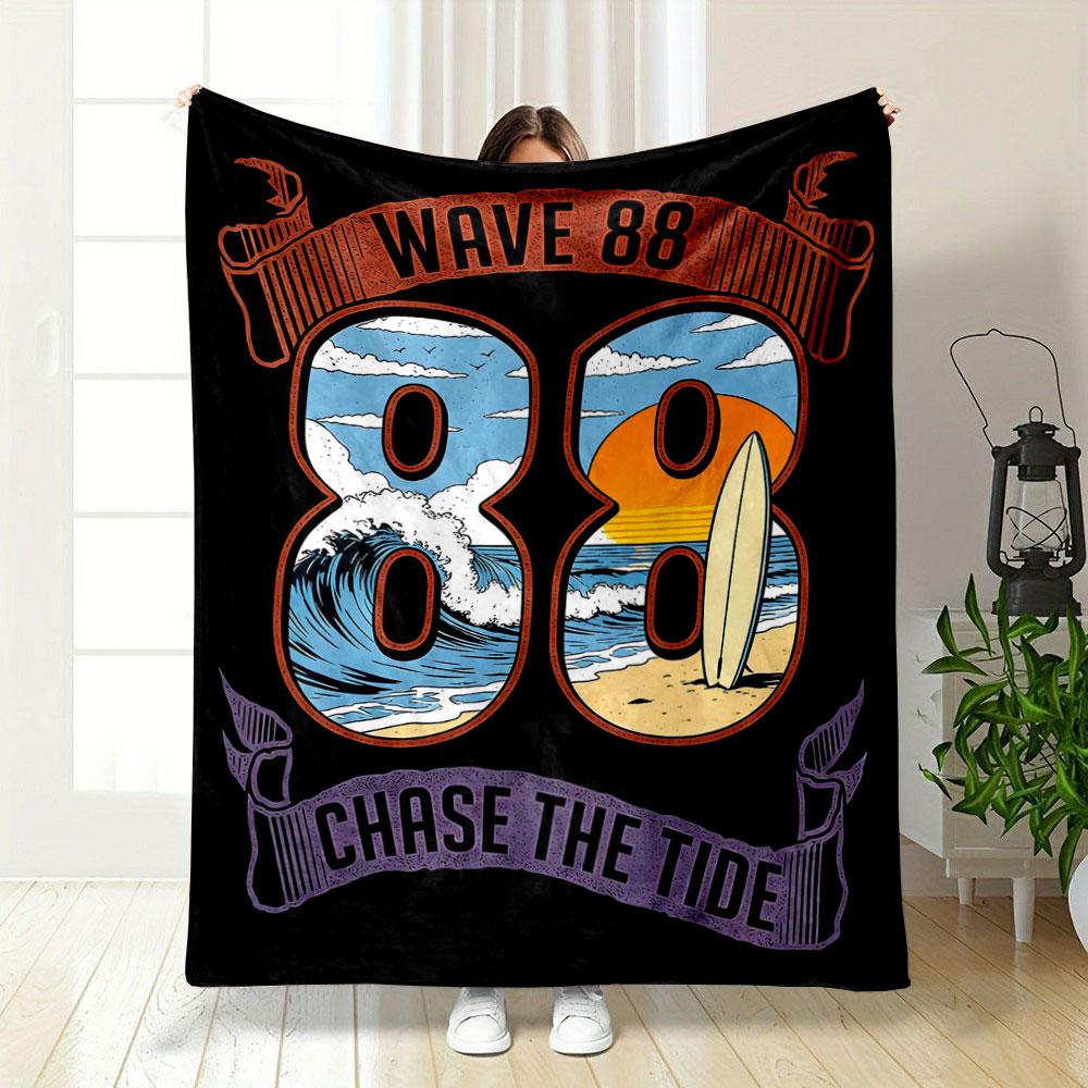 Surfing-themed Design with Large 88, Ocean Waves, Sunset, and Banner Text. for All Seasons Blanket Lunch Break Throw Gift 75X95CM