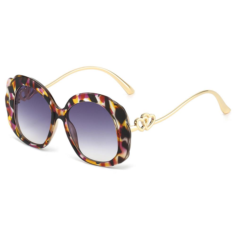 New Luxury Leopard Gradient Oval Women Sunglasses UV400 Double Heart Decoration Contrast Color Men Sun Glasses
