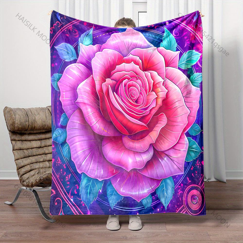Fantasy Colored Roses Print Blanket Warm Soft Fluffy Kids and Adults Sofa Bed Throw Blanket for Home Travel Camping Gifts