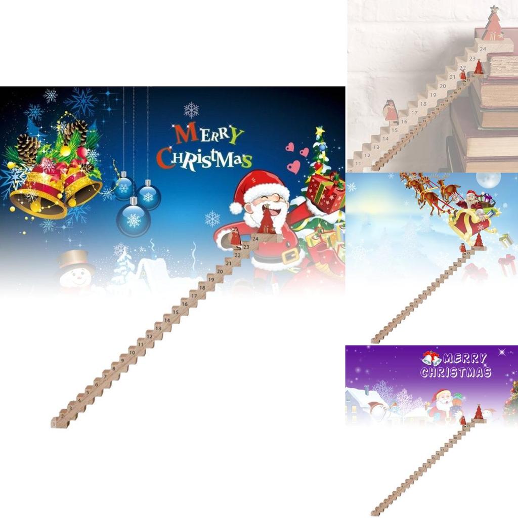 Lekfull julnedräkningskalender med livfull träjultomte som klättrar på trappan för festlig stämning