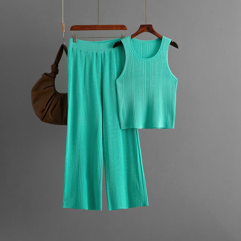 Strap Vest Fashion Set For Summer Wear  Women's Round Neck Sleeveless Top Knit Two-piece Set