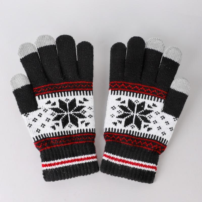 Autumn and Winter Touch Screen Gloves Men's and Women's Fashion Snowflake Finger Split Fleece Thickened Knitted Warm Gloves