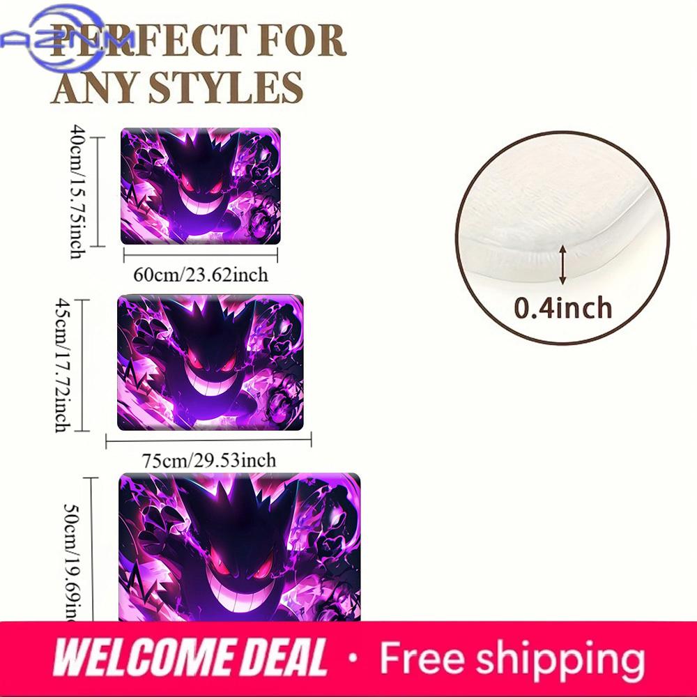 Pokemon Gengar Purple Flame Print Non-Slip Doormat, Absorbent Floor Mat for Home Decor