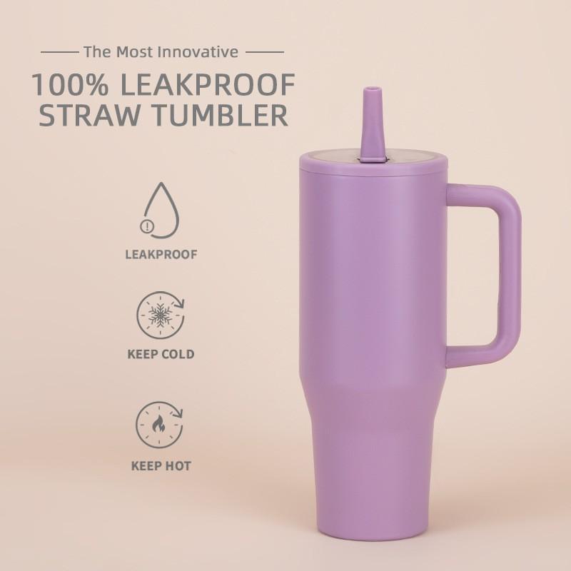 1200ml Double Wall Vacuum Insulated Travel Tumbler With Leakproof Foldable Straw Lid Car Office Outdoor