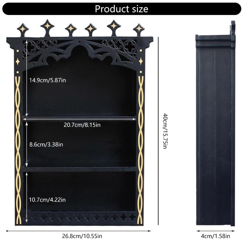 Large Gothic Crystal Display Shelf for Wall,Wooden Gem Stone Rock Storage Holders Trinkets Organizers,Spiritual Gift