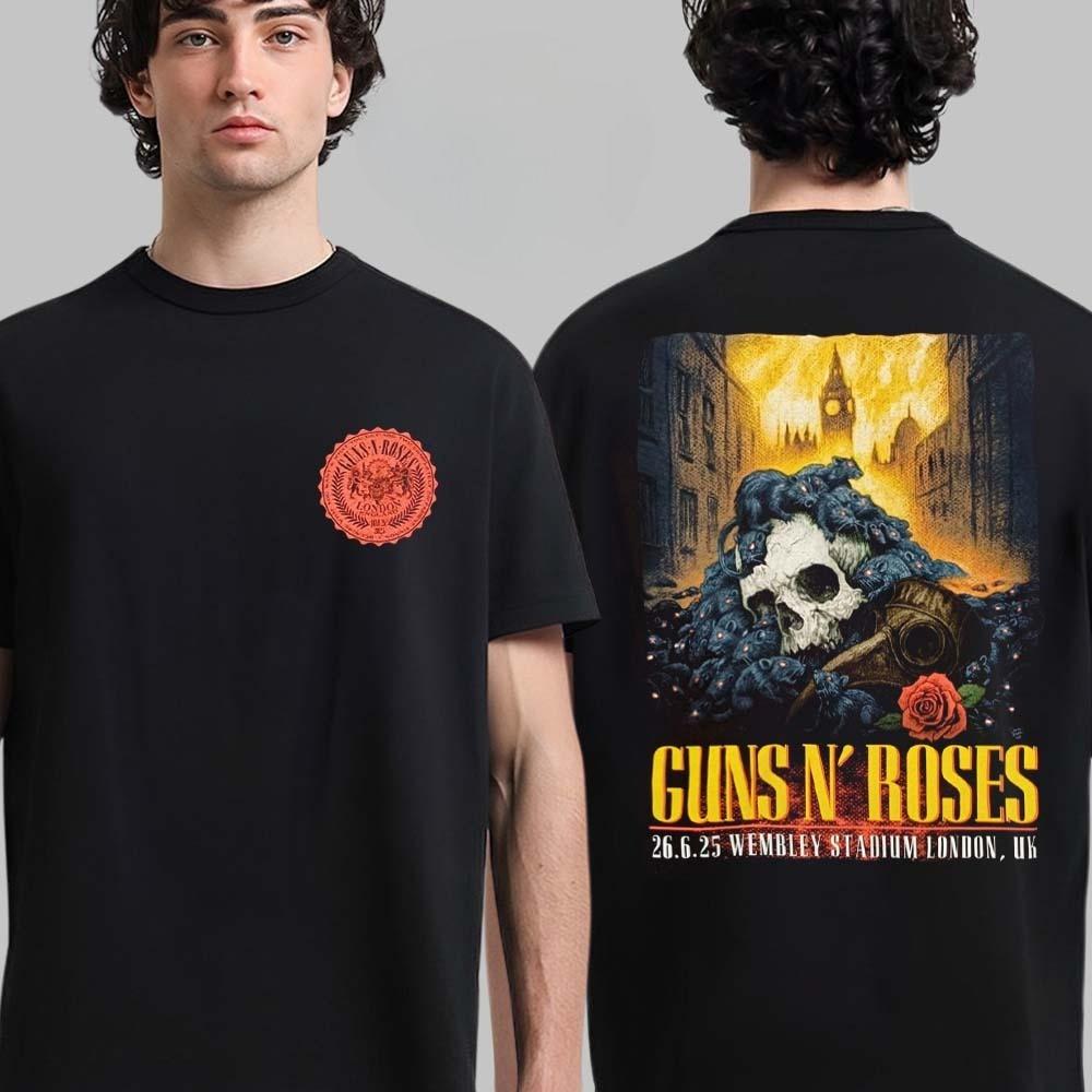 Rare Guns N Roses London UK 2025 Tour Event Tee At Wembley Stadium on June 26 2025 Two Sided T-Shirt