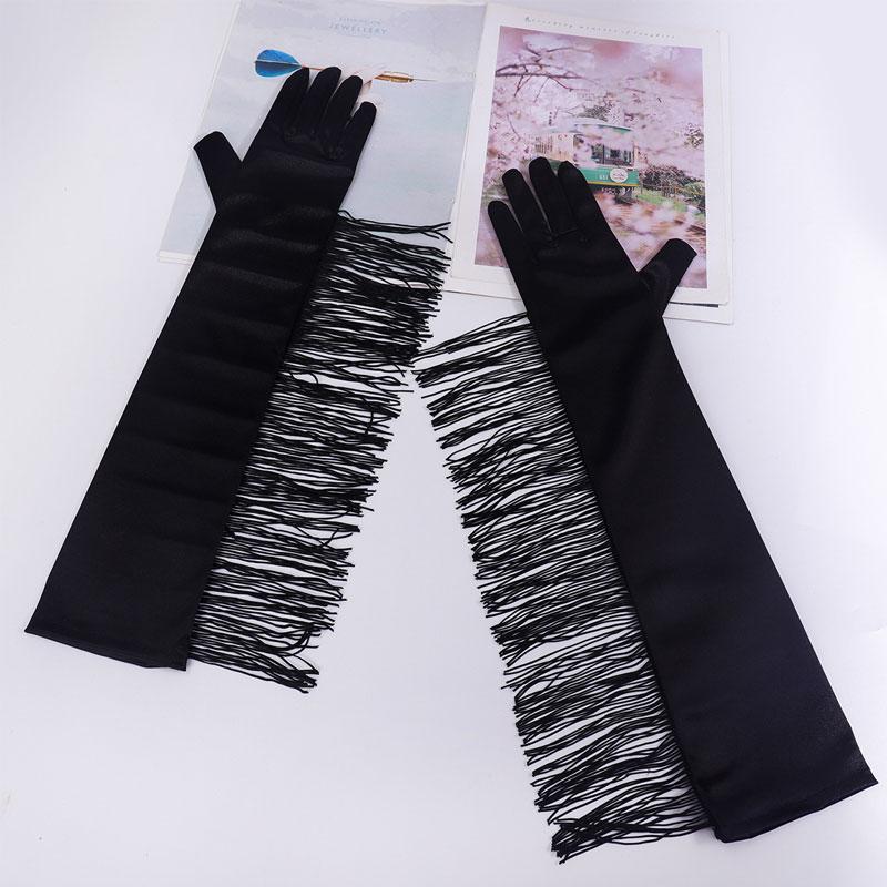 1 Paar Fransenhandschuhe Rollenspielhandschuhe Party Polyester Ballkleid Satin Lange Etikettehandschuhe