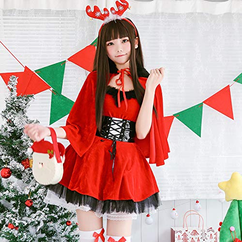Milky Time 4-Piece Santa Costume Set for Women, Christmas Lolita Poncho, and Reindeer Headband
