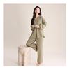 [Apparlxer] Women's Pajamas, Top and Bottom Set, Loungewear, Long Sleeve, V-Neck Top, Long Pants, Trousers, Inner Wear, Double Gauze, Cotton, Loose,